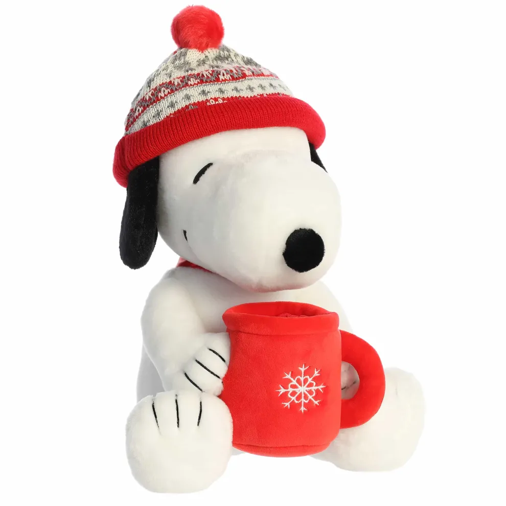 Aurora Plush 8 Inch Peanuts Winter Hat Snoopy with Mug Holiday Plush