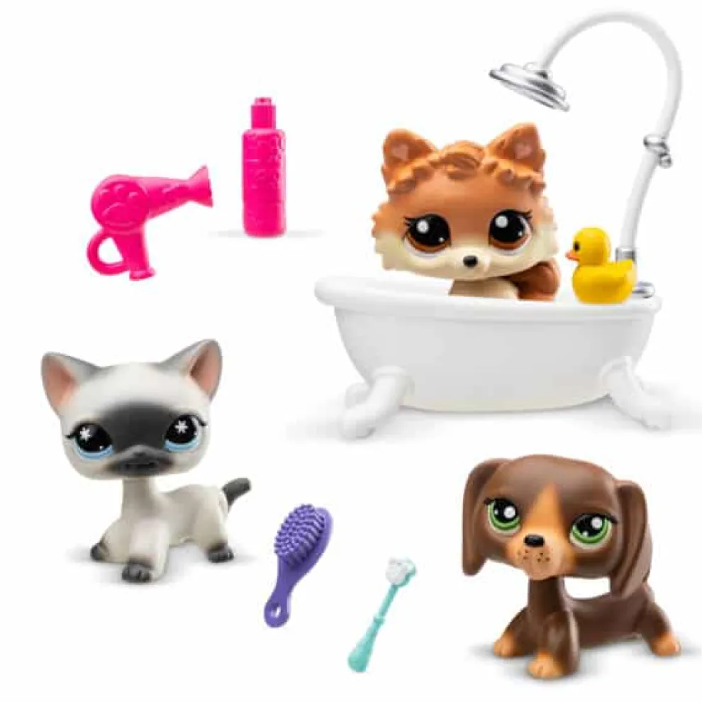 Littlest Pet Shop Gen 7 Grooming Spa Play Pack - #172 Dachshund, #173 Siamese Cat, #174 Pomeranian - Owl & Goose Gifts