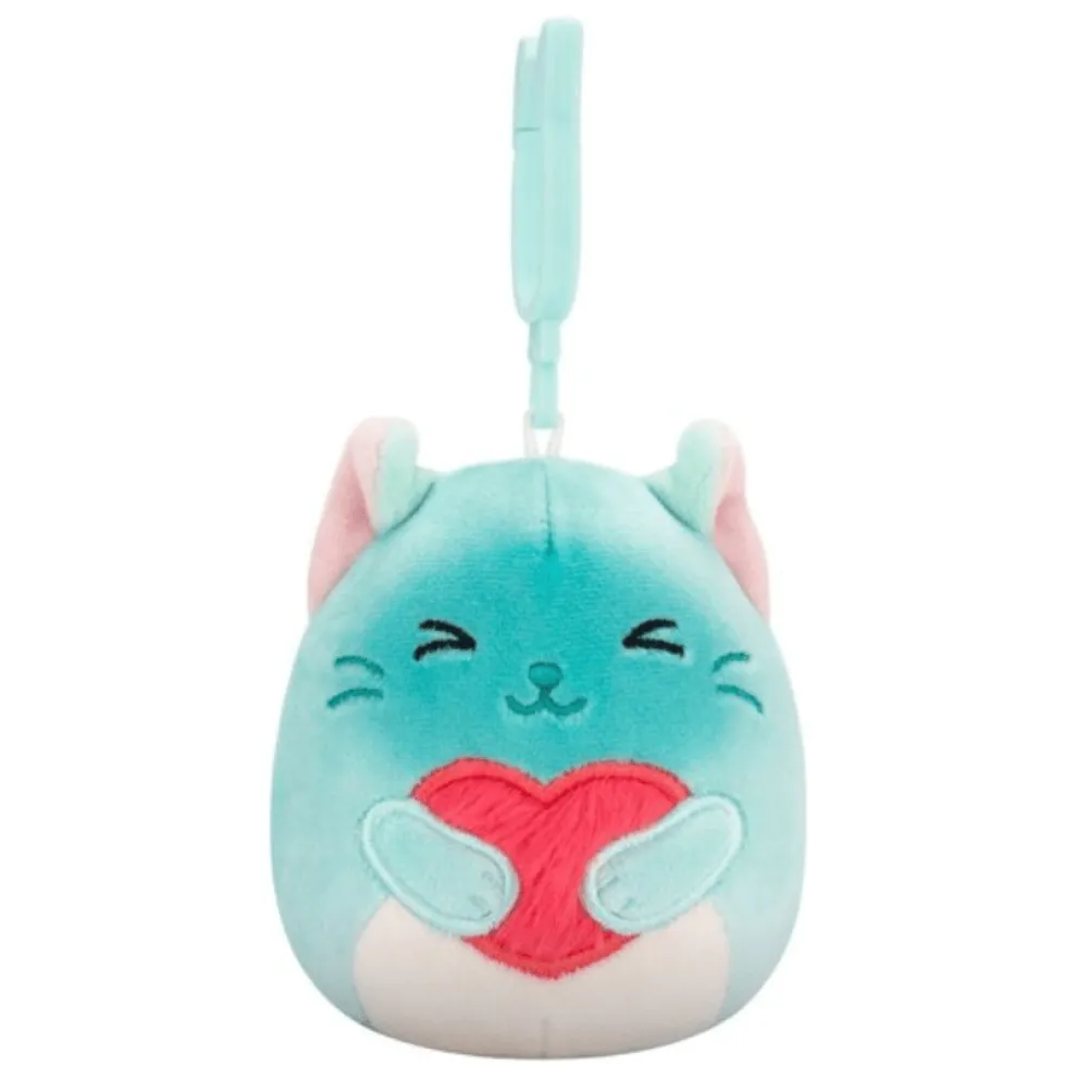 Squishmallow 3.5 Inch Sigrid the Cat with Heart Valentine Plush Clip - Owl & Goose Gifts