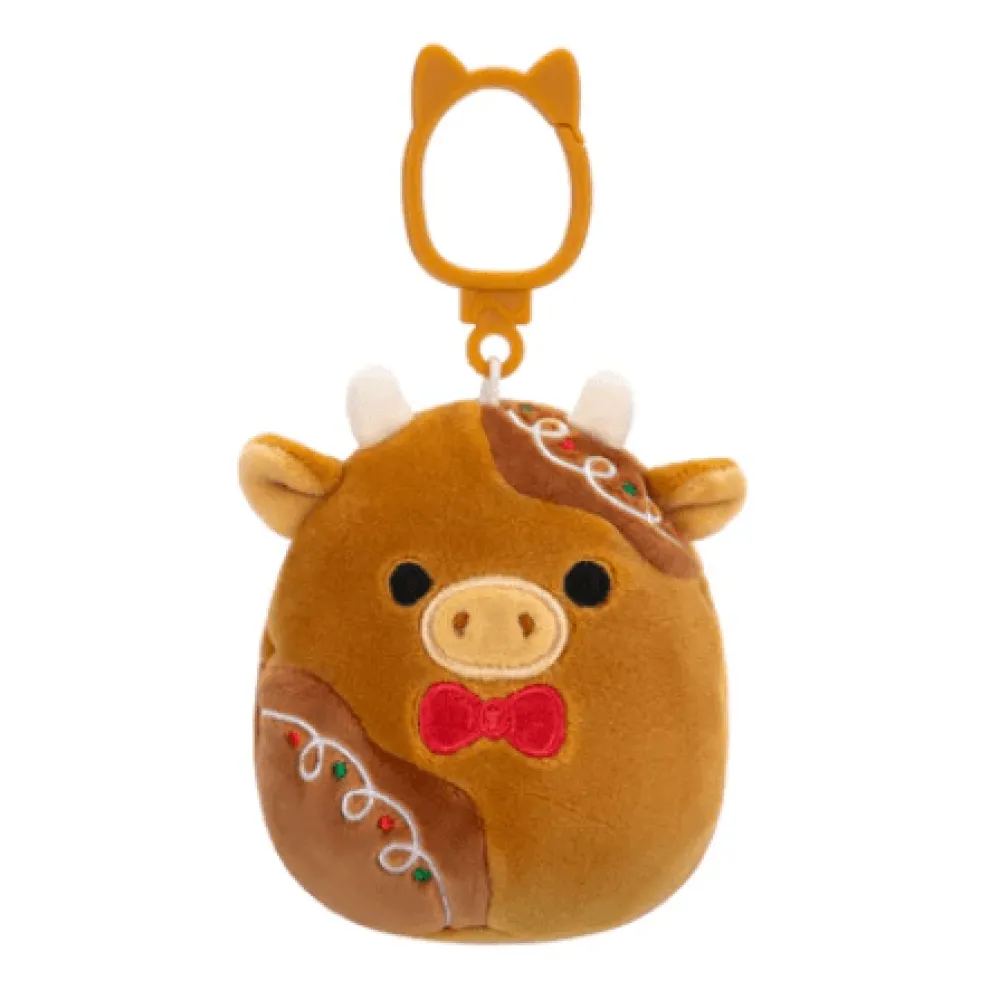 Squishmallow 3.5 Inch Jericho the Gingerbread Cow Christmas Plush Clip - Owl & Goose Gifts