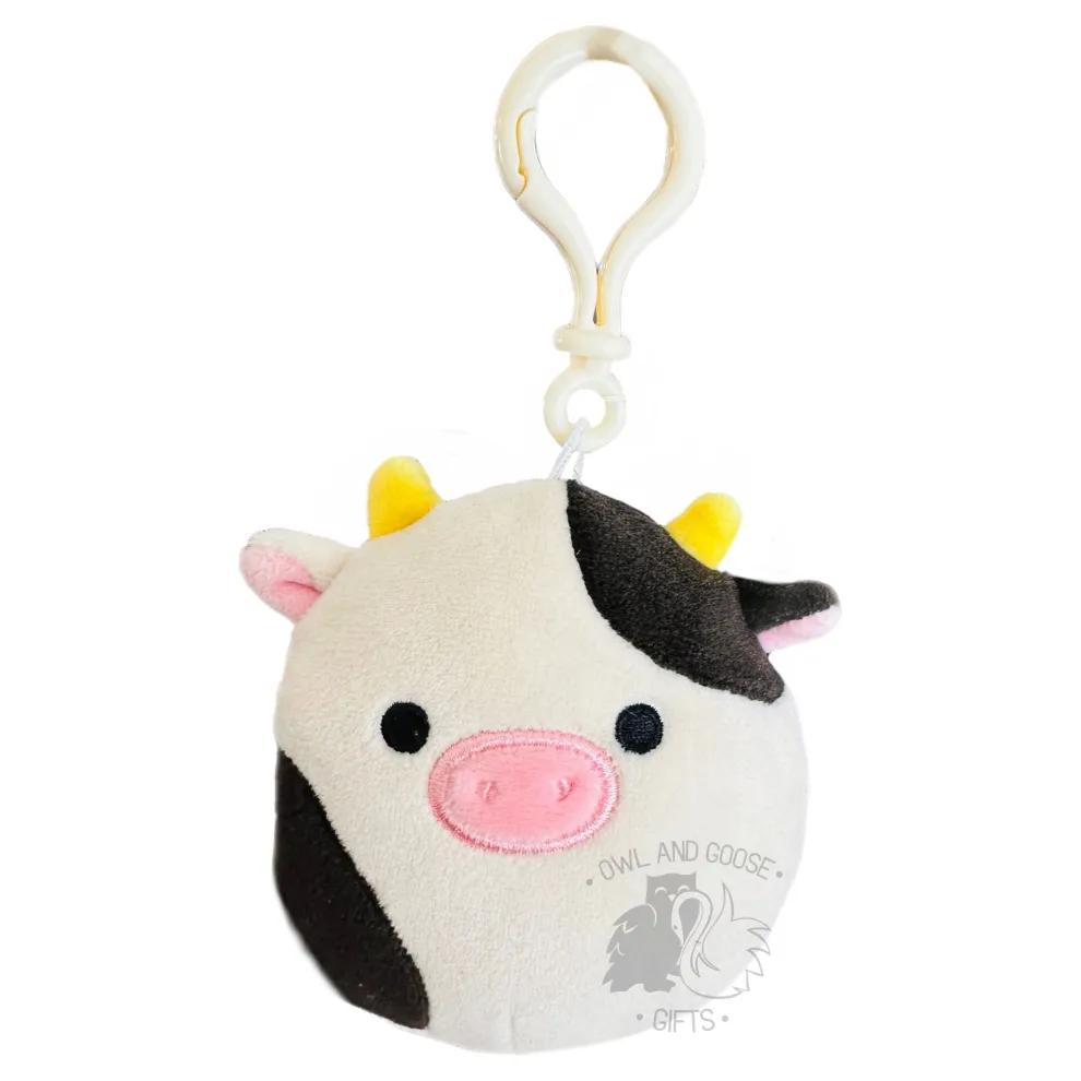 Squishmallow 3.5 Inch Connor the Cow Plush Clip - Owl & Goose Gifts