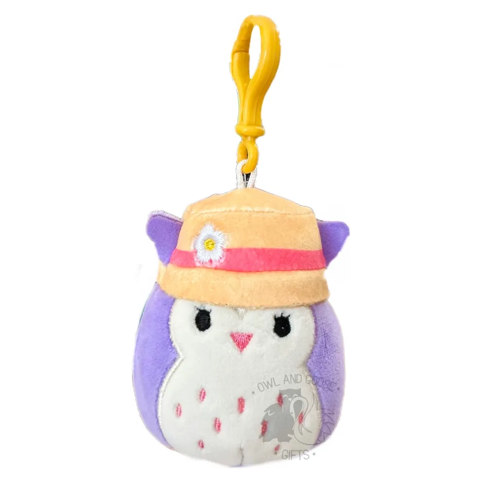 Squishmallow 3.5 Inch Holly the Owl with Bucket Hat Plush Clip - Owl & Goose Gifts