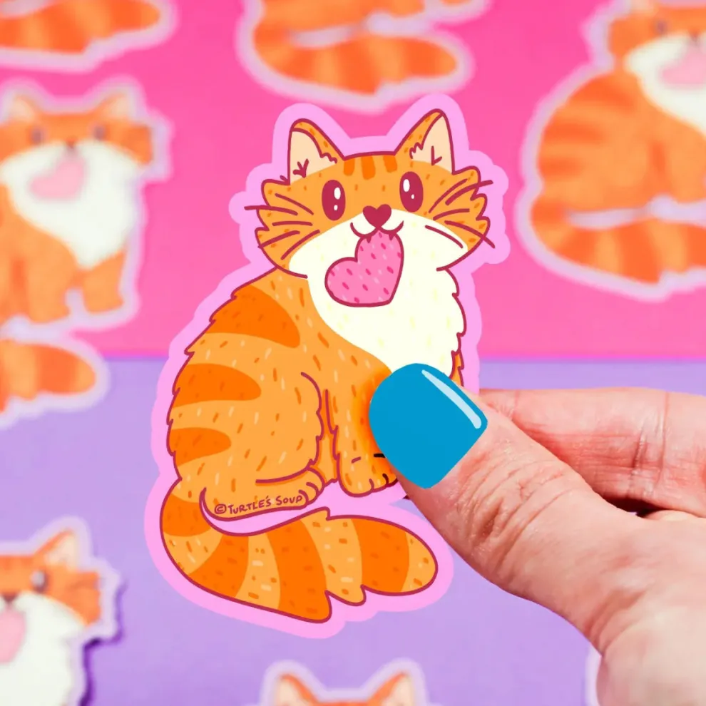 Turtle's Soup Orange Tabby Cat Love Valentine Vinyl Sticker - Owl & Goose Gifts